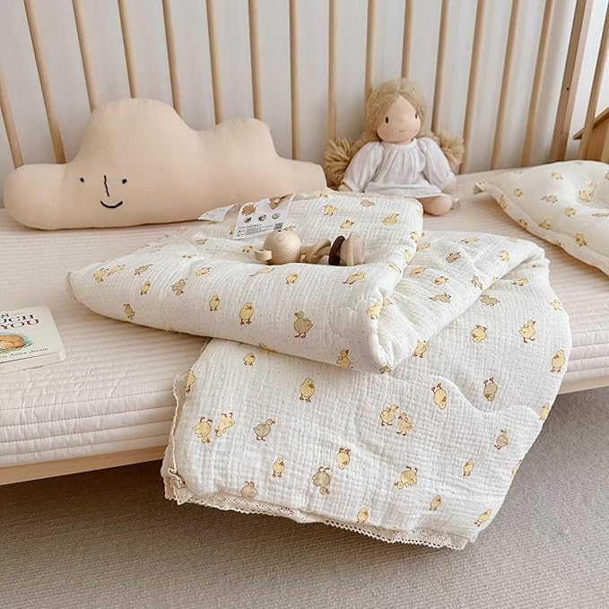 BuLuTu Baby Toddler Muslin Blanket| Crib Baby Quilts| Cot Comforter| Nursery Bed Throw Blanket| Toddler Quilt Blanket | Soft Breathable | Super Cute Duck Pattern| 60x78 Inch,2.5 Pounds