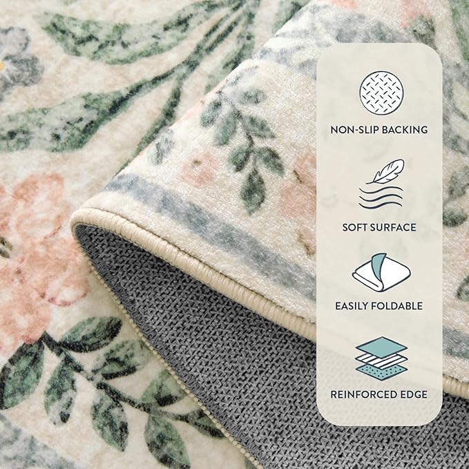 Lahome Washable Runner Rug 2x6, Boho Kitchen Runner Rugs 24 x 72 Non Slip,Vintage Indoor Throw Carpet for Bedside Hallway Entry Bedroom Laundry, Beige/Multi