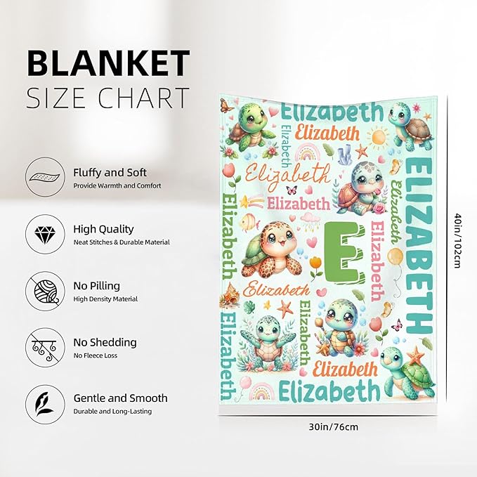 Personalized Custom Cute Turtle Preschool Blanket Gifts for Baby Toddler Kids Boys Girls - Customized Cute Turtle Super Soft Lightweight Flannel Sheets Decor for Crib Nap Couch - 30"x40" for Baby/Pets