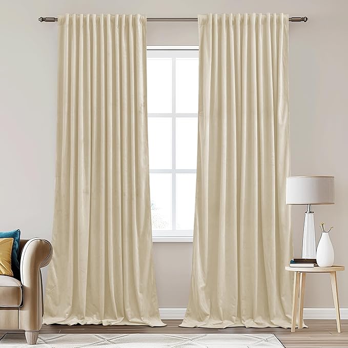 StangH Soft Velvet Nursery Curtains Back Tab Light Dimming Privacy Protect Window Drapes Thermal Insulated Beige Curtains for Bedroom Office Living Room, W62 x L84, 2 Panels