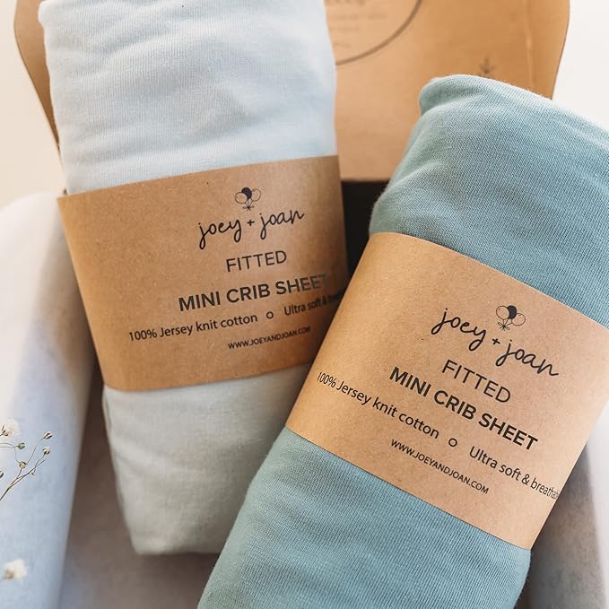 Mini Portable 24x38 Fitted Crib Sheets – Compatible with Dream on Me, Delta Porta Crib and Arms Reach Ideal Cosleeper – 100% Jersey Cotton – Light + Dark Sage Green – 2 Pack