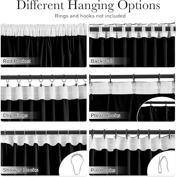 StangH Black Velvet Theater Curtains Extra Wide Blackout Window Drapes for Sliding Glass Door, Halloween Backdrop Curtains for Living Dining Room/Sitting Area, W100 x L108, 1 Panel