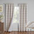 MYSKY HOME 100% Blackout Brown Plaid Linen Curtains 90 Inches Long Double Layer Farmhouse Thermal Insulated Checkered Patterned Drapes Rod Pocket Back Tab for Living Room Dining Room, 2 Pcs, W52