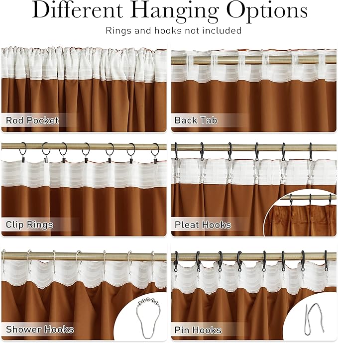 StangH Burnt Orange Halloween Backdrops High Ceiling Tall Curtains 132 inches Long Back Tab Thermal Insulated Window Door Drapes for Living Dining Room Office, W52 x L132, 2 Panels