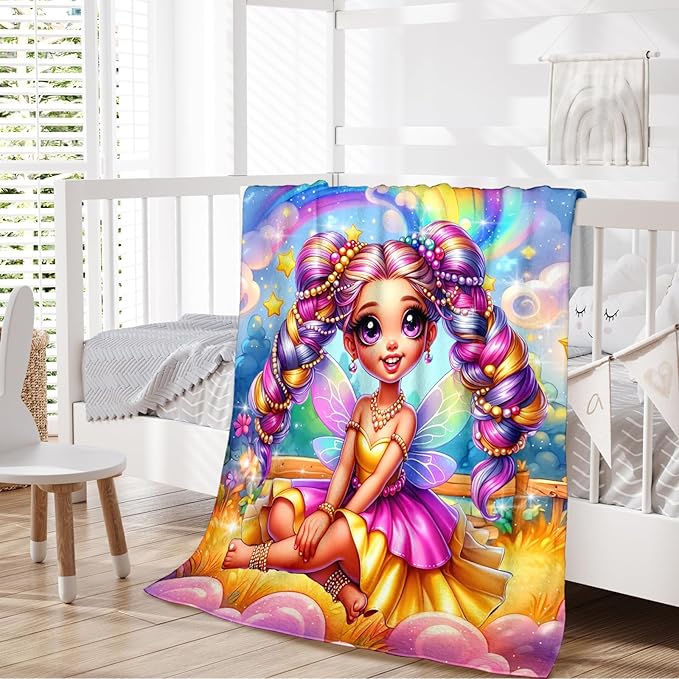 Girls Fairy Blanket, Throw Gift for Toddlers Kids Daughter Birthday 30x40 Inches Lightweight Soft Cute Decor Throw Blankets for Sofa Couch Living Room Bed