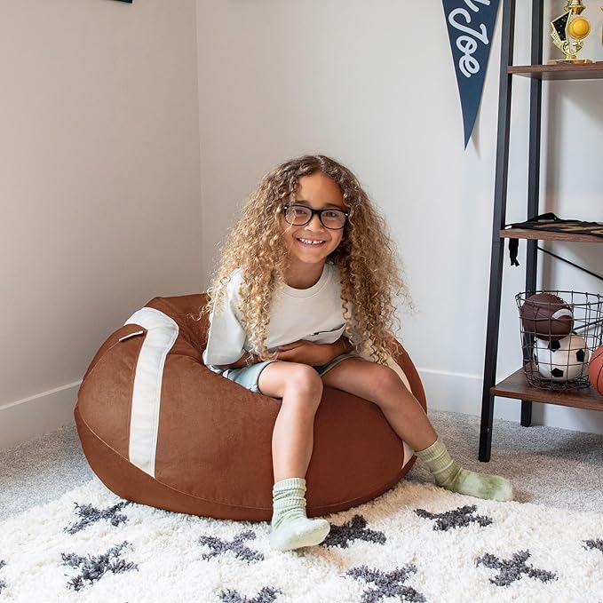 Big Joe Sports Ball Child-Sized Bean Bag Chair for Kids, 2 Pack, Football Plush, Ultra-Soft Lightweight Polyester Blend, 2.5 Foot Refillable