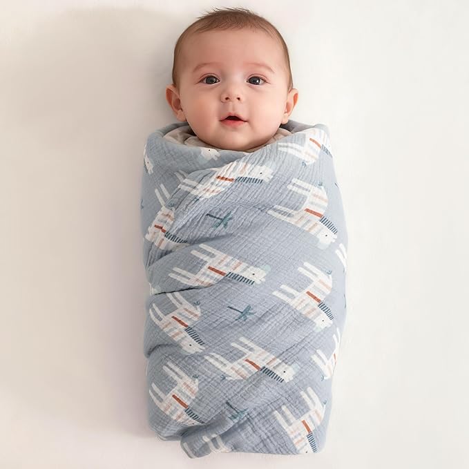 NTBAY 2 Layer Muslin Cotton Baby Swaddle Blanket, 42x60 Soft and Breathable Receiving for Newborns and Infants, Perfect for Crib, Stroller, Travel, Lightweight Nursery Blanket, Palm and Zebra