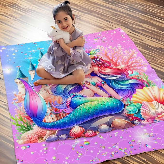Mermaid Blanket for Girls 4-6, Throw for Toddlers Kid Teens 40x50 Inches Soft Cozy Throw Blankets for Mermaid Lovers Daughter Sofa Couch Bed Trip