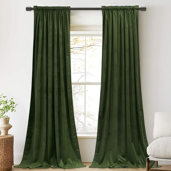 StangH Moss Green Velvet Curtains 120 inches Long, Light Blocking Privacy Sliding Door Covering Christmas Home Decoration Backdrop Curtains, W52 x L120, 2 Panels