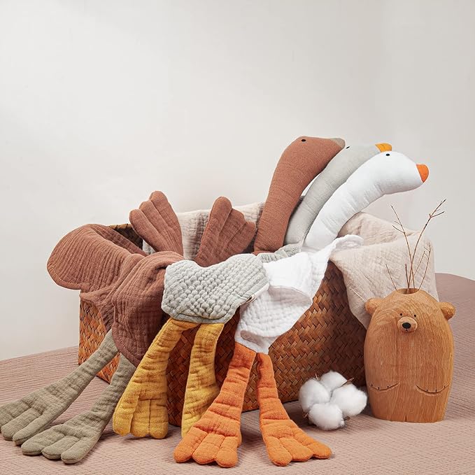 lulumoon Goose Security Blanket: Muslin Lovey for Babies Travel & Daycare - Skin-Friendly Snuggle Toy for Self-Soothe