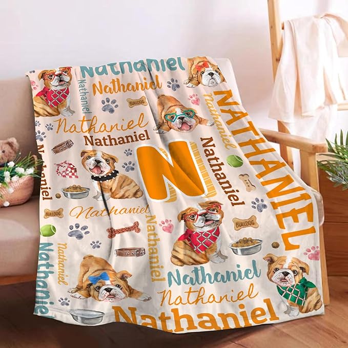 Personalized Custom Bulldog Preschool Blanket Gifts for Baby Toddler Kids Boys Girls - Customized Bulldog Super Soft Lightweight Flannel Sheets Decor for Crib Nap Couch - 40"x50" for Kids/Children