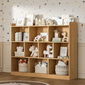 Oak Bookshelf, Wood Bookcase with 3 Tier Open Shelves, 10-Cube Minimalist Storage Shelf for Living Room, Bedroom, 43.3" W x 35.4" H