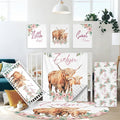 Custom Baby Crib Bedding Set, 5 Pcs Personalized Name Highland Cow Print Baby Crib Set, Double Layer Nursery Bedding Set for Baby Girls Boys, Ideal Gifts for Infant Toddler New Parents