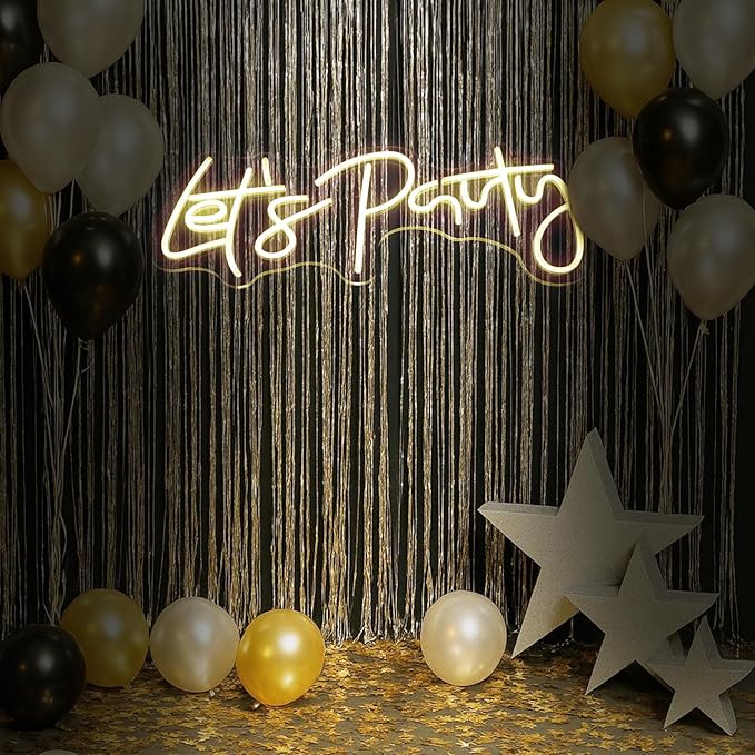 Let's Party Neon Sign for Wall Decor Led Neon Lights for Teen Bedroom Decor Art Light Up Letters Let's Party Neon Neon Signs for All Party Room Decorations USB 5v 21.7×10.4 Inch (warm white)