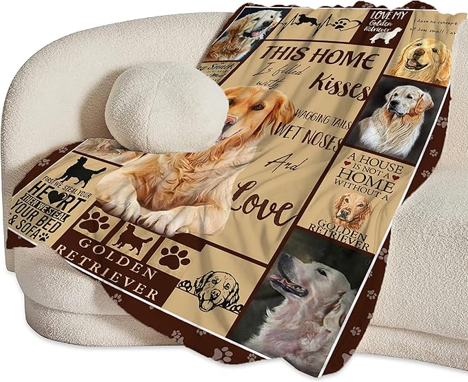 Golden Retriever Blanket Gifts and Decor - Cute Dog Throw for Girls, Women, Kids, Adults - Soft Warm Cozy Fleece for Couch, Sofa, Bed 50"x40"