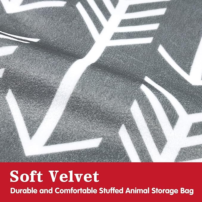 Jorbest Stuffed Animal Storage Bean Bag Chair for Kids and Adults, Bean Bag Stuffed Animal Storage, Velvet Stuffie Seat - Cover ONLY (Grey with White Arrows 200 L/52 Gal)