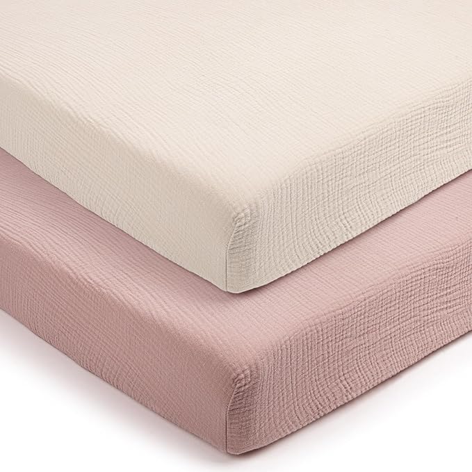lulumoon Fitted Pack and Play Sheets: Soft Muslin Cotton for Baby Trend Playard Mattress - Neutral Colors for Boys and Girls