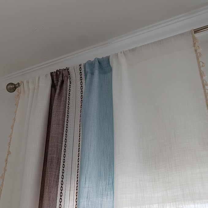 Deeprove Boho Linen Curtains 72 inch for Bedroom Living Room, Semi Blackout Southwest Fringe Window Treatment Bohemian Geometry Drape Rod Pocket 1 Panel 52" W x 72" L, Blue and Brown