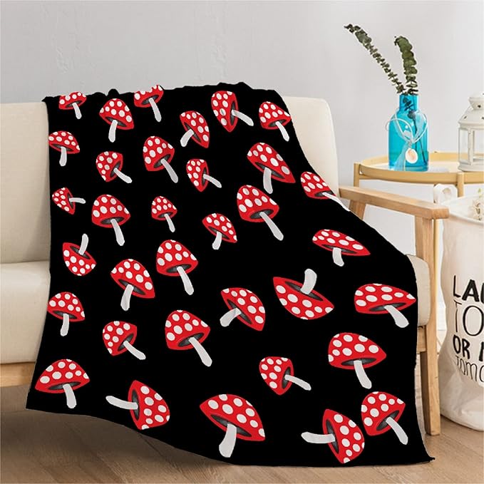 Thuswarm Cute Red Mushroom Flannel Blanket for Autumn Winter Gifts Warm Cozy Soft Funny Print Throw for Bed Couch Sofa 40”×30” XSmall for Pets