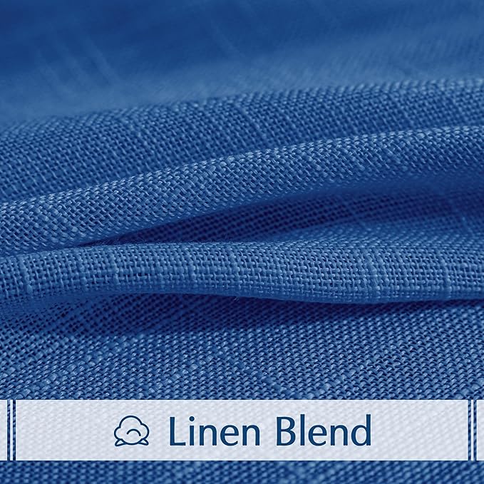 FMFUNCTEX Linen Semi Sheer Curtains for Bedroom, Navy Blue Curtains 96 Inches Long for Living Room, Country Farmhouse Sheer Drapes, Light Filtering Window Curtain, Grommet Top 2 Panels
