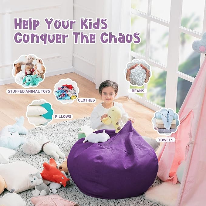 Nobildonna Bean Bag Chair Cover (No Filler) for Kids and Adults,Beanbag Stuffed Animal Storage Without Filling Plush Toys Holder and Organizer Soft Premium Corduroy 200L