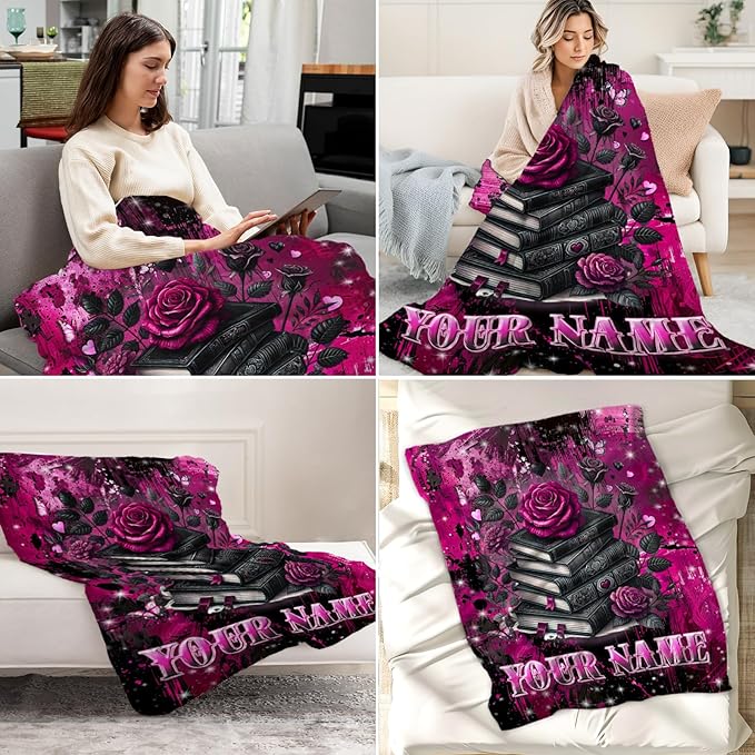 Custom Book Lovers Gifts for Toddler - Personalized Gothic Reading Blanket for Reader - 30" x 40" Book Throw Blankets for Girls, Kids