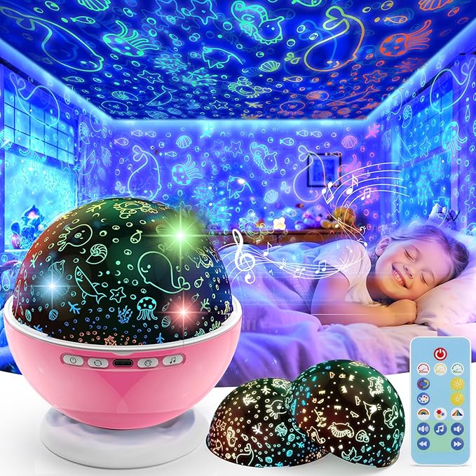 Kids Star Night Light, Night Light Projector,Nebula Star Projector 360 Degree Rotation - 6 LED Bulbs 18 Light Color Changing with USB Cable, Romantic Gifts for Men Women Children (Pink)