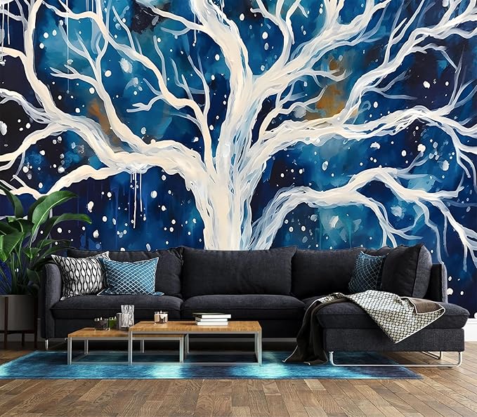 XMPMBM-Graffiti Art backsplash Large Decorative Wallpaper Watercolor Tree Bedroom Bathroom Nursery Room Wall Mural- W 88" X H 59"（36 Square Foot）