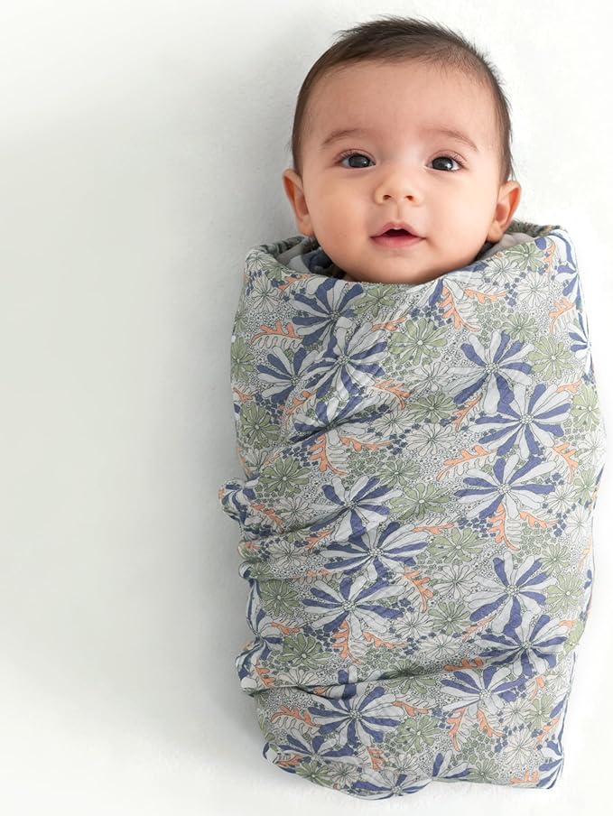 NTBAY 2 Layer Muslin Cotton Baby Swaddle Blanket, 42x60 Soft and Breathable Receiving for Newborns and Infants, Perfect for Crib, Stroller, Travel, Lightweight Nursery Blanket, Retro Floral Botanical