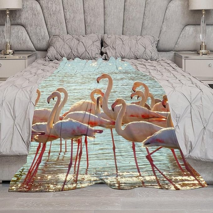 Flamingo Blanket Flamingo Gifts for Girls Boys Woman Kids Lover Ocean Coastal Throw Blankets Soft Blanket Warm Fleece Flannel Plush Blankets for Bed Sofa Couch 50"x60"