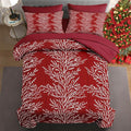 7 Pcs Queen Size Christmas Comforter Set with 2 Pillowcases & 2 Shams, Red Botanical Bedding for Kids and Adults, Winter Tree Branch Bed in a Bag with Flat Fitted Sheet