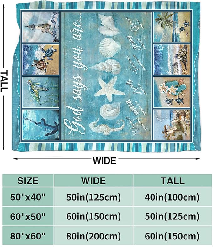 Tijuboni Ocean Nautical Throw Blanket Beach Seashells Gifts for Girls Boys Women Men Kids Adults Soft Flannel Fleece Blanket for Couch Sofa Bed Home Decor 40"x50"