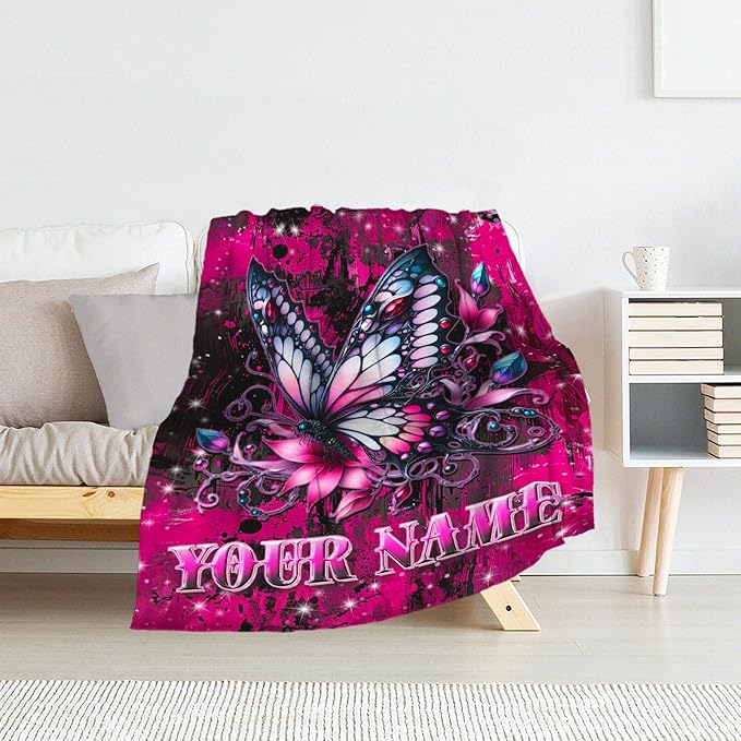 Custom Butterfly Blankets for Women - 60" x 80" Adults Throw Blankets for Butterfly Lovers - Soft Plush Girls Throw Stuff for Living Room, Bed