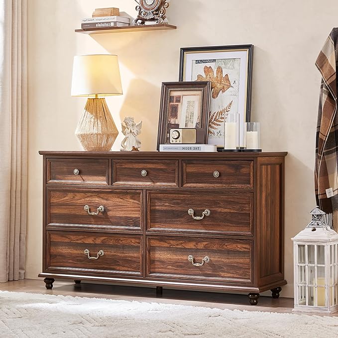 Bedroom Dresser Sets, 54" Wide 7 Drawers Dresser and 45" Tall 5 Drawers Dresser, Wooden 2 Piece Bedroom Furniture Set, Chest of Drawer for Bedroom, Home, Living Room, Hallway, Brown