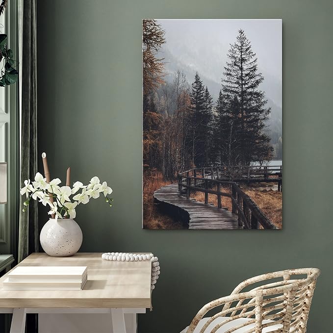 SIGNWIN Canvas Wall Art Autumn Dramatic Forest Landscape Living Room Orange Photography Rustic - 16x24 inches