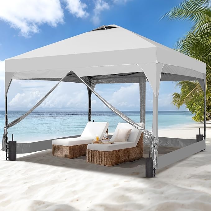 GDY 12x12FT Pop Up Canopy Tent with One Push Setup, Easy Setup Gazebo with 4 PVC Transparent Sidewalls for Events, Parties, Camping, White.