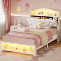 BTHFST Twin Szie Girls Bed with LED Lights & Charging Station, Princess Twin Size Bed Frame with Hidden Storage Headborad, Sturdy Platform Bed, No Box Spring Needed/Noise-Free/Easy Assembly, Beige
