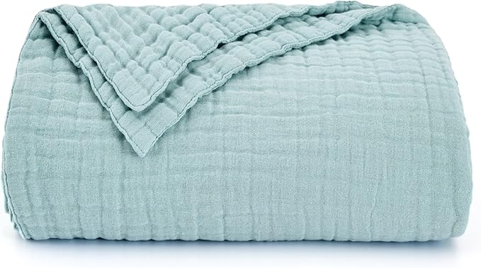 Love's cabin 6 Layer 100% Cotton Muslin Blanket, 90"x90" Muslin Blanket Queen for Couch Bed, Lightweight and Breathable Cotton Gauze for Adult, Cyan