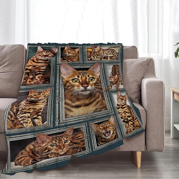 Bengal Cat Gifts and Decor - Cute Throw Blanket for Girls, Women, Kids, Adults - Soft Warm Cozy Fleece for Couch, Sofa, Bed - 60"x50"