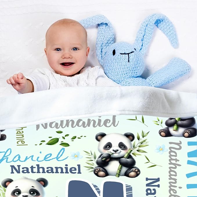 Personalized Custom Panda Preschool Blanket Gifts for Baby Toddler Kids Boys Girls - Customized Panda Super Soft Lightweight Flannel Sheets Decor for Crib Nap Couch - 30"x40" for Baby/Pets