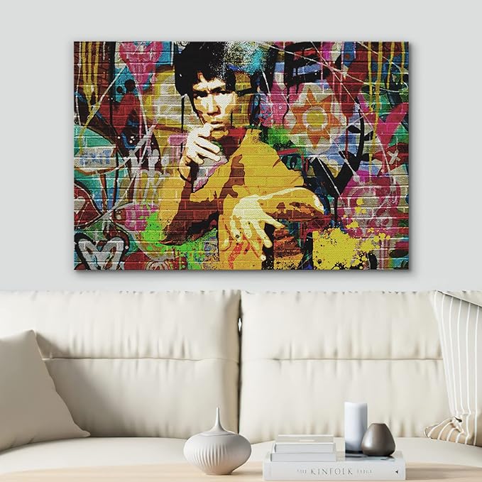 SIGNWIN Canvas Print Wall Art Kung-Fu Martial Artist Graffiti Street Art Portrait Celebrities Hollywood Cultural Digital Pop Art Decorative Urban for Living Room, Bedroom, Office - 16x24 inches