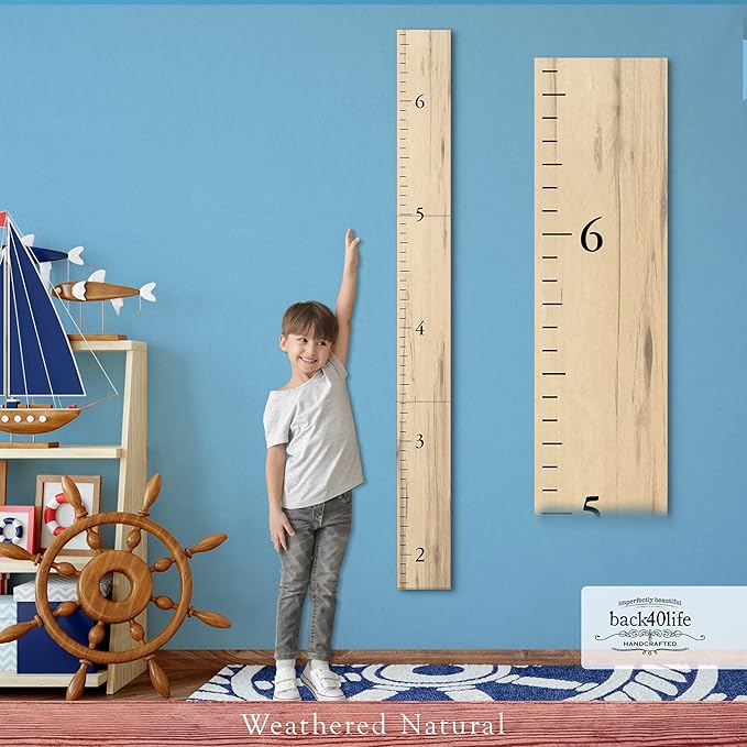 Farmhouse Style Wooden Kids Growth Chart Ruler for Boys and Girls