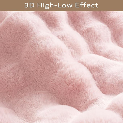 Ashler Faux Rabbit Fur Area Rug, Pink 5x7 FT Fluffy Soft Rectangle Fuzzy Carpet for Living Room, Bedroom, Machine Washable Shaggy Nursery Rug - 3D Bubble Rug