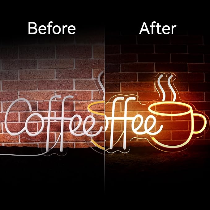 Coffee Neon Sign for Party LED Neon Sign for Wall Decor Led Neon Lights for Teen Bedroom Decor Art Light Up Letters Coffee Neon Signs for Cafe Shop Room Decorations USB 5v 21.7x13.8 Inch (Warm White)