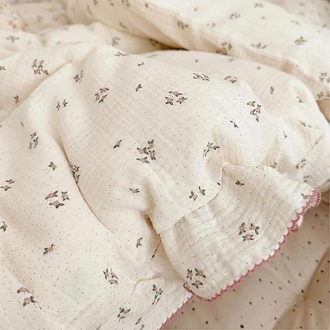 BuLuTu 100% Cotton Muslin Crib Duvet Cover for Infant Boys Girls Baby Toddler Bed Muslin Duvet Covers,Nursery Decoration,47"x59", Primrose Print (No Filler)
