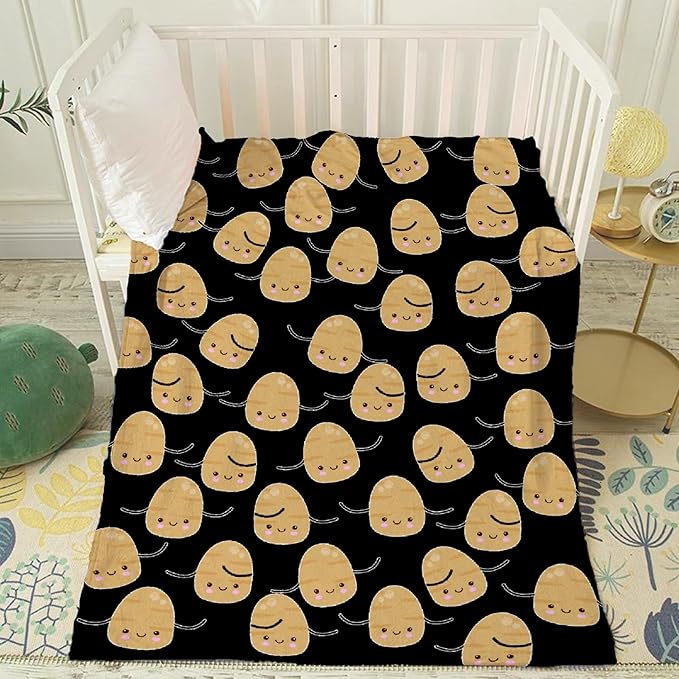 Thuswarm Cute Potato Kawaii Black Flannel Blanket Gifts Warm Cozy Soft Funny Print Throw for Bed Couch Sofa 50”×40” Small for Kid