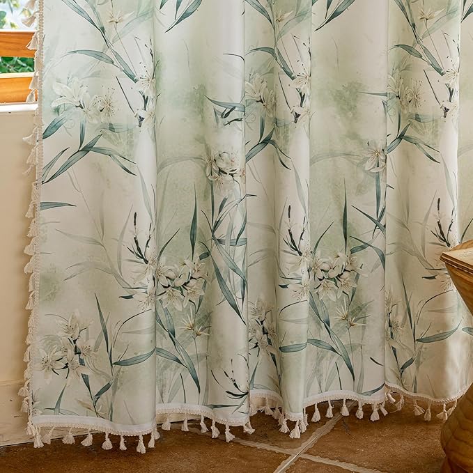 ENJOYBRIDAL White Floral 84 Inch Curtains 2 Panel Set Bedroom Boho Drapes Semi Sheer Dining Room Living Room Rod Pocket Window Curtain Panels Floor Length Farmhouse Country Cute Chic Window Treatments