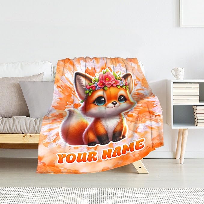 Personalized Fox Blanket - 30" x 40" Inches Animal Throw Blanket Gifts for Kids, Girls - Soft Furry Throw Stuff for Sofa, Lap