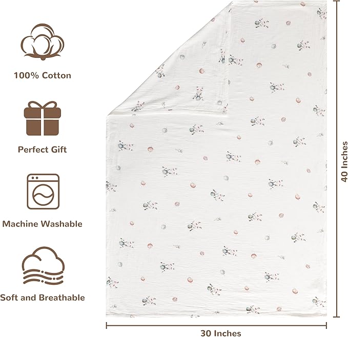 NTBAY 2 Layer Muslin Cotton Baby Swaddle Blanket, 30x40 Soft and Breathable Receiving for Newborns and Infants, Perfect for Crib, Stroller, Travel, Lightweight Nursery Blanket, Astronaut's Journey