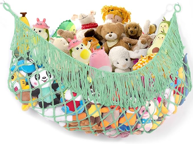 Stuffed Animal Hammock - Extra Large 56'' Long, Stuffed Animal Storage, stuffed animal Holder net, Toy Hammock Large, Toy Storage Hanging Organizer - Matcha green
